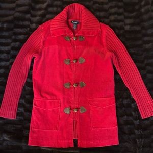 Pre-owned Denim & Co. Red Corduroy Sweater Jacket Toggle Buttons Women's Sz XL